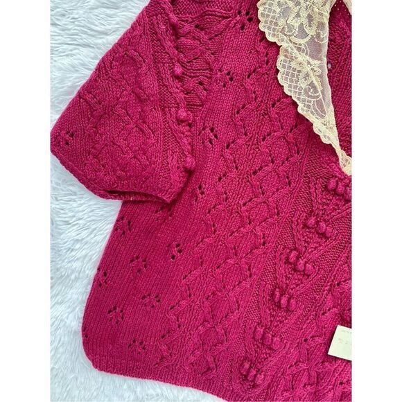 NWT Rare Vintage 80’s Jennifer Reed SZ L Hand Knitted Chunky Mauve Lace … - Picture 5 of 11